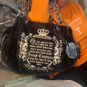 Juicy Couture Black Velvet Shoulder Bag with Silver Chain